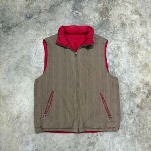 Eddie Bauer Premium Reversible Goose Down Vest, Men's Size L, Red/Striped Brown